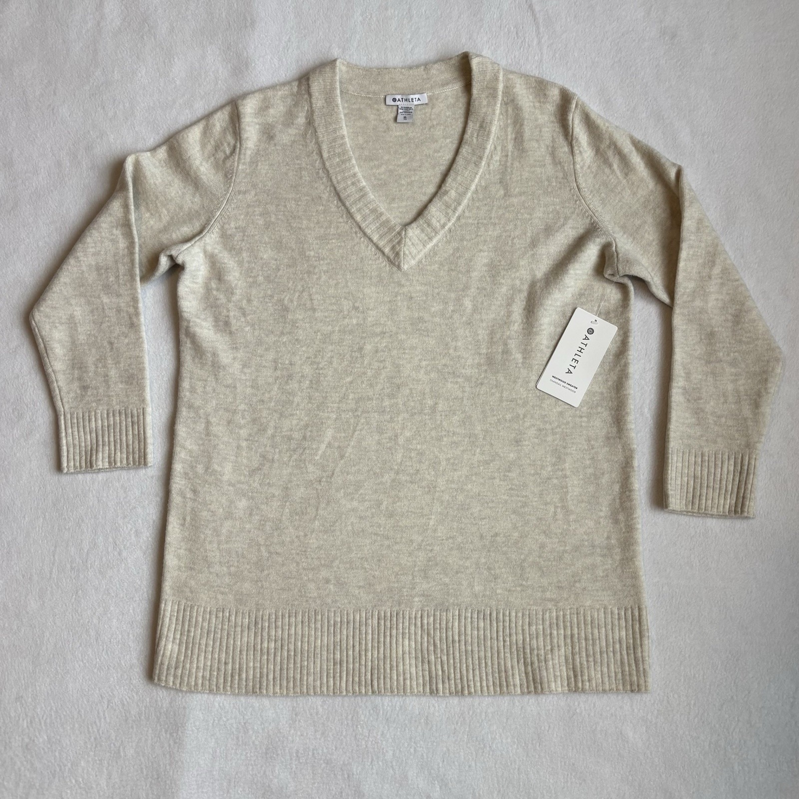 Nwt Athleta Westwood Sweater Msrp $169 Oatmeal Neutral Xl Wool Blend Minimalist